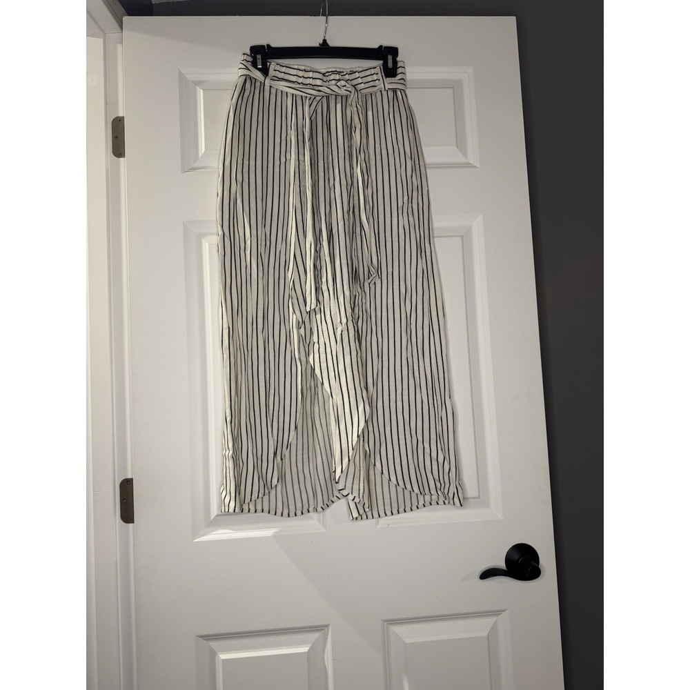 Jack By Bb Dakota Cropped Palazzo Pants Ivory Black Stripe Small W Belt
